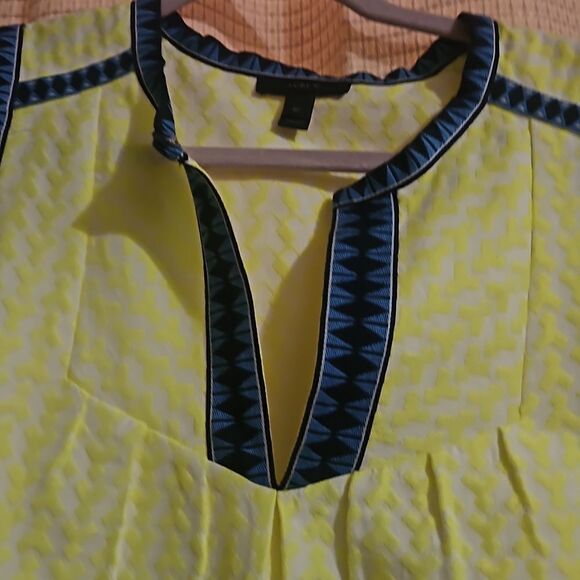 J Crew Neon Yellow and Deep Blue Geometric Print Midi Sheath Dress Size 8P - Picture 5 of 9